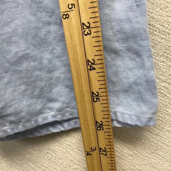 Sag Harbor Womens Blue 100% Linen Floral Embroidered Roll Tab Shirt Large VTG - Picture 8 of 11